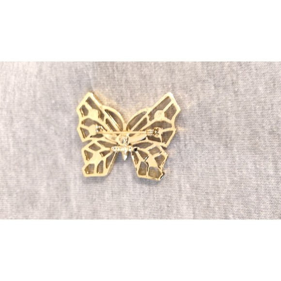 Vtg 1980s Gerrys Brooch Lapel Pin Butterfly Clear Rhinestones Gold Tone Metal - Picture 2 of 8